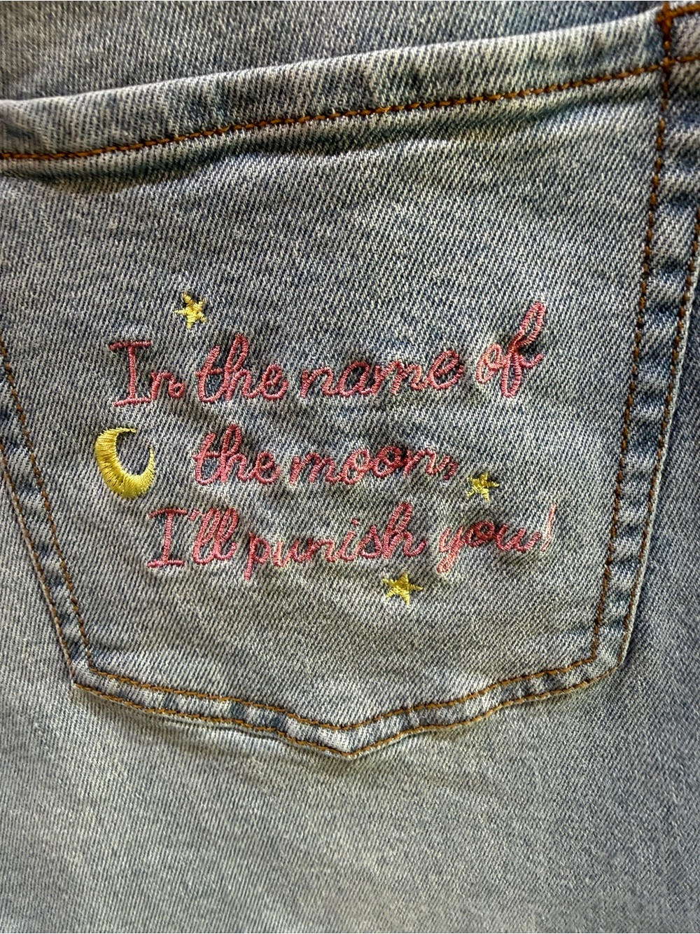 Sailor Moon Women's Boyfriend Jeans with Embroidered Character Patches - Picture 2 of 7